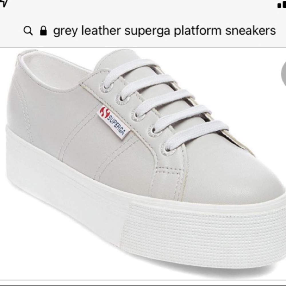 superga grey leather platform sneakers size 9